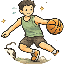 A young man in a green vest dribbling a basketball